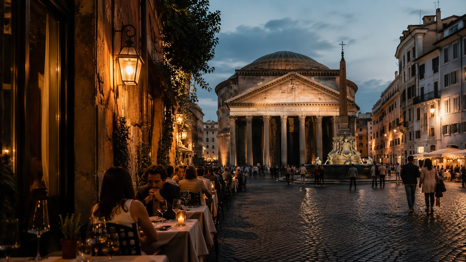 Editorial visual inspired by the Pantheon and its piazza in Rome